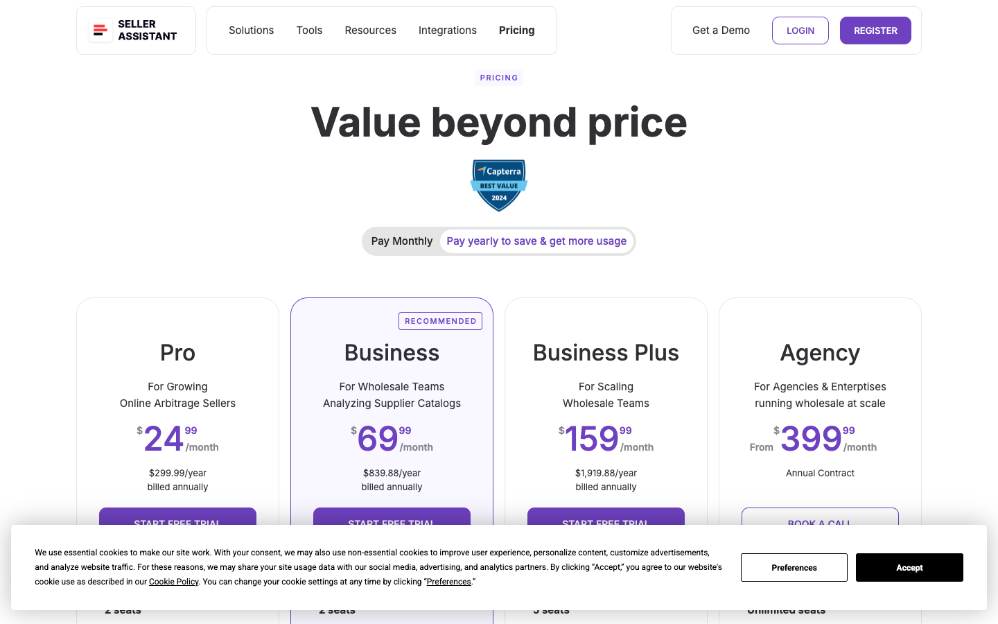 Seller Assistant pricing page